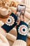 Women's Fingerless Knitted Gloves with Floral Motifs Handmade Winter Gloves Coral Orange - 2