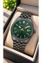 Black Steel Strap, Green Dial, Men's Wristwatch with Calendar in Stylish Box - 2