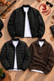 Men's 3-Piece Winter Combination Set – Quilted Lined Double-Pocket Puffer Jacket + Zippered Lined Bomber Jacket + Thessaloniki Knit Stand Collar Half-Zip Knit Sweater