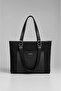 Women's Black Suede Lined Hand and Shoulder Bag - 5