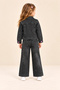 Girl's Cat Embroidered Black Jeans 3-Piece Set |   Jacket, Printed T-Shirt, and Wide-Leg Pants - 2