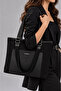 Women's Black Suede Lined Hand and Shoulder Bag - 2