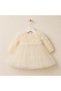 Pearl Rose Girls' Long Sleeve Special Occasion Dress with Bow on the Back and Pearl Detail