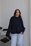 Navy Blue Spanish Sleeve Basic Sweatshirt - 3