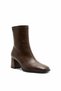 Stretch Matte Leather Zipper Detailed Thick Heeled Women's Boots Light Brown - 4