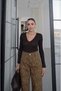 Bitter Brown Light Transparent V-Neck Blouse
