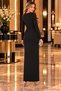 Eye-Catching Elegance with Stone Waist Detail - Women's Double-Breasted V-Neck Long Sleeve Slit Imported Crepe Evening Dress - 6