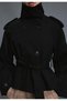 Agli̇mmer Comfortable Fit Women's Stand Collar Belted Short Lined Black Cashmere Coat - 3