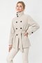 Agli̇mmer Comfortable Fit Women's Stand Collar Belted Short Lined Ecru Cashmere Coat - 2