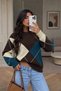 Crew Neck Diamond Patterned Women's Oversize Knitwear Sweater - 3