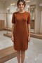 Women's Cinnamon Brown Crew Neck Short Sleeve Above Knee Knitwear Dress - 2