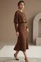 Women's Brown Knitted Patterned Cape Poncho and Long Sleeve Knitwear Dress Two-Piece Set