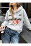 Gray Maldives Sweatshirt - Printed Oversize Hooded Sweatshirt - 5