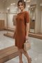Women's Cinnamon Brown Crew Neck Short Sleeve Above Knee Knitwear Dress - 3