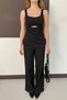 Women's Zippered Cross-Lace Detailed Strappy Denim Jumpsuit - 4