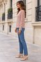 Women's Crew Neck Long Lace Sleeve Floral Patterned Waffle Textured Stylish Blouse - 3