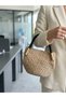 Midi Size Handmade Natural Woven Straw Bag - Stylish Shoulder and Hand Bag with Black Leather Strap & Metal Detail - 4