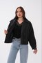 Women's Black Double-Breasted Collared Short Trench Coat Pc778 - 5