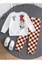 Boys' Letter Printed Sweatshirt with Square Printed Pants Set - 2