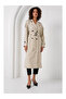 Double-Breasted Collar Long Beige Women's Trench Coat 5941 - 4