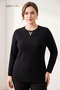 Women's Cool Touch Patterned Crew Neck Cold Yarn Seasonal Knitwear Mother Pullover Blouse