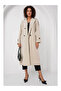 Double-Breasted Collar Long Beige Women's Trench Coat 5941
