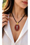Red Agate Stone Oval Pendant with the Seal of Na'L-I Şerif Hakkani Written on It, Unisex - 5