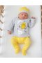 Unisex Gray - Yellow Chick Printed 100% Cotton Newborn 3-Piece Baby Set with Hat - 2