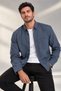 Men's Blue Winter Shirt Striped Classic Relaxed Fit Pockets Casual Warm - 4