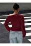 Women's One-Shoulder Asymmetrical Collar Metal Detailed Draped Long Sleeve Blouse - 3