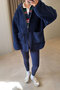 Hooded Long Fleece with Pockets - Dark Blue - 4