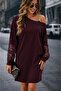 Women's long sleeve one shoulder chain detail short modal dress