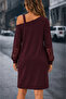Women's long sleeve one shoulder chain detail short modal dress - 3