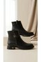 Royz Women's Black Stone Detailed Zippered Stylish Casual Boots - Black Leather - 5