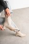 Women's Beige Zippered Blunt Toe High Heel Boots (7 cm) - 6