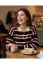 Women's Polo Collar Striped Buttoned Oversize Knitwear Sweater