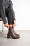 Women's Brown Zippered Stylish High Heel Boots with Blunt Toe (7 cm) - 4