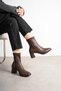 Women's Brown Zippered Stylish High Heel Boots with Blunt Toe (7 cm) - 7