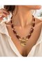 Gold Detailed Double Row Beaded Necklace Black and Burgundy Color Options Women's Necklace with Medallion Pendant - 6