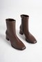 Women's Brown Zippered Stylish High Heel Boots with Blunt Toe (7 cm) - 5