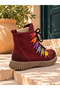 Genuine Leather Colorful Leaf Detailed Lace-Up Boots Model Name: Eos - 2