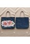 Special Design Denim Bag with Handmade Floral Motifs - 2