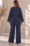 Plus Size Sleeve Skirt Tulle Detailed Knitwear Sweater Navy Blue - 5