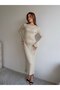 Ribbed Long Sleeve Ruffle Detailed Midi Knitwear Dress Aw26El0004