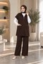 Women's Hijab Oysho Fabric Pocketed Vest Triple Set – Blouse and Wide-Legged Pants