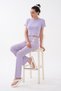 Ruffle Crop T-Shirt with Striped Ribbed Flare Leg Pants Women's Pajama Set Premium Viscose - 2