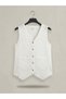 Cotton Muslin Buttoned V-Neck Tassel Vest with Dirty Stitching - 2