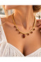Gold Color Stone Necklace Stylish Women's Necklace with Brown and Cream Color Options