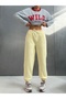 Women's 3 Threaded Fleece-Lined Elastic Waist Lace-Up Jogger Sweatpants - Light Yellow - 3