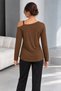 Women's One-Shoulder Open Strap Detailed Long Sleeve Side Buttoned Asymmetrical Viscose Blouse - 3
